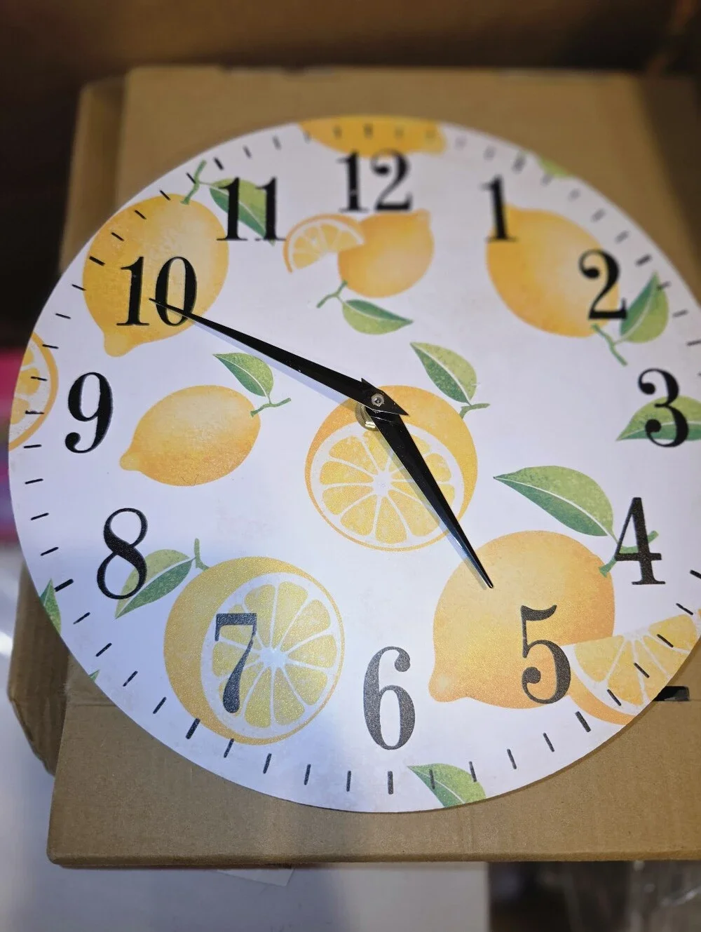 Lemon Print Wall Clock - White and Yellow Decorative Clock